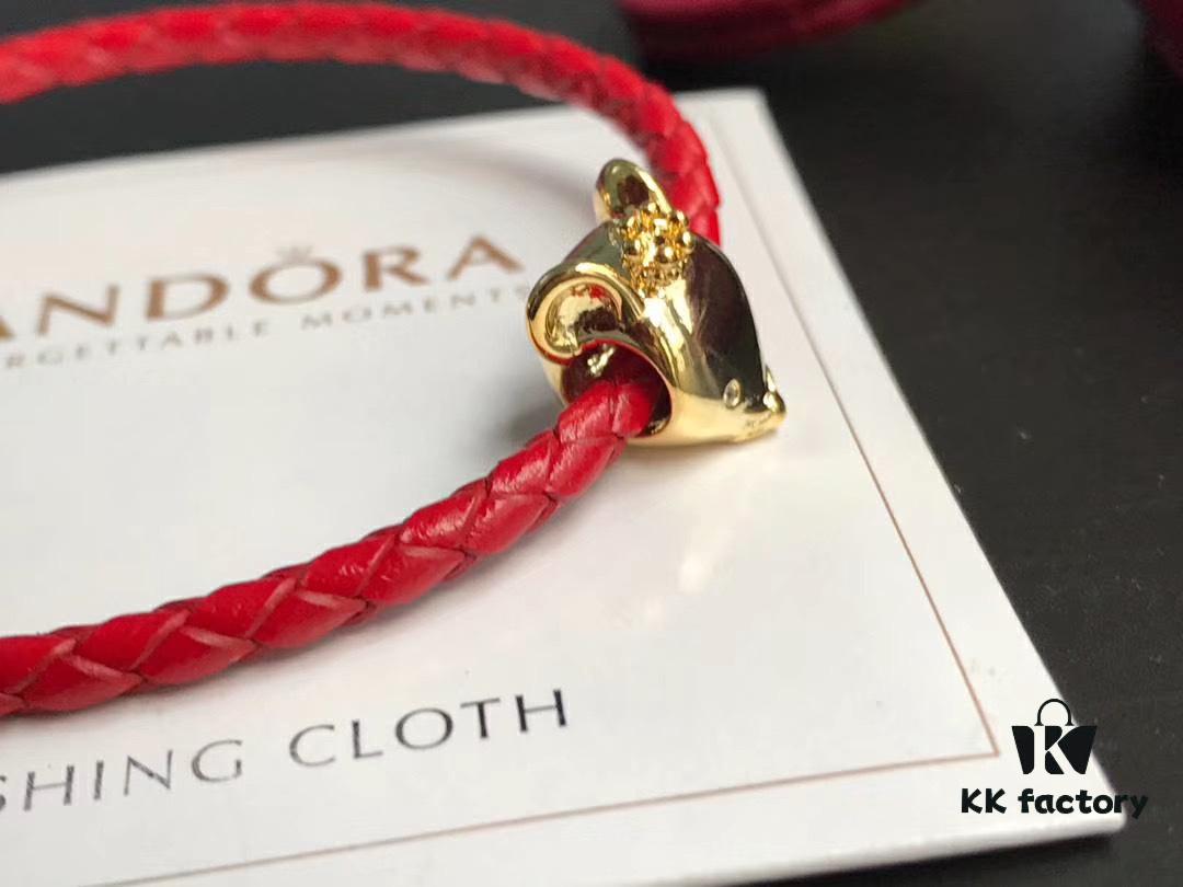 Pandora New Year of the Rat Red String Bracelet, Customizable Size, 18K Gold Plated Copper-Silver Alloy