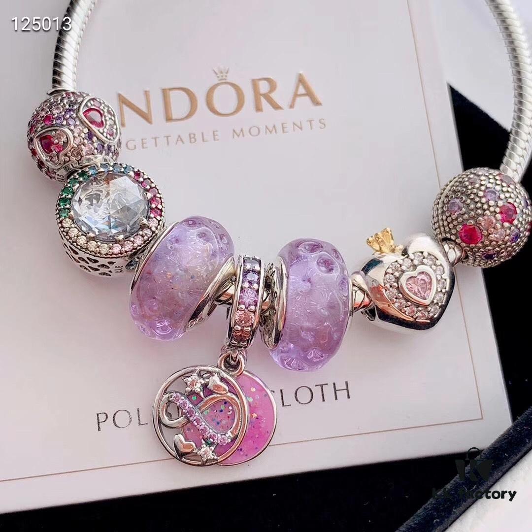 2020 Pandora Newest 'Lavender' Wave-shaped Murano Glass Bead Bracelet Set
