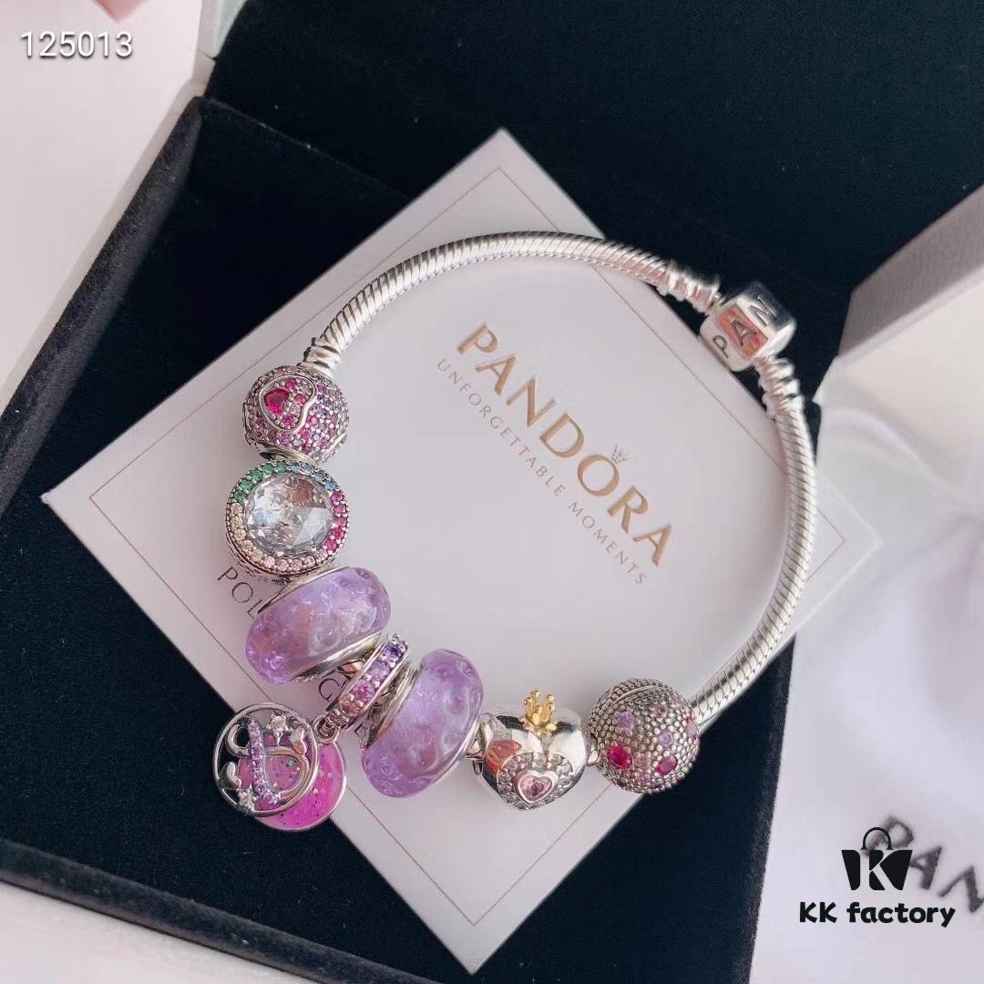 2020 Pandora Newest 'Lavender' Wave-shaped Murano Glass Bead Bracelet Set