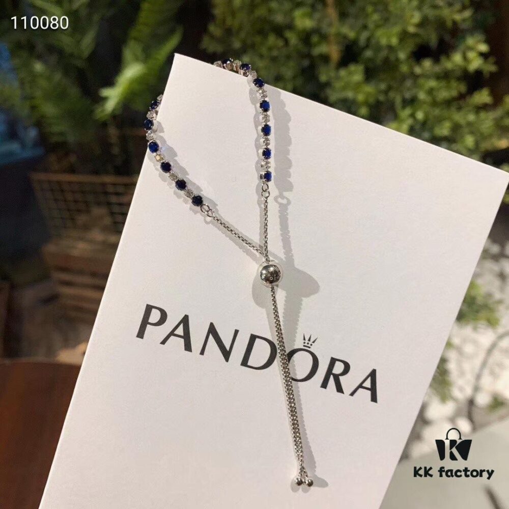 Pandora Blue and Transparent Sparkling 925 Silver Adjustable Slide Bracelet Rope 598517C01