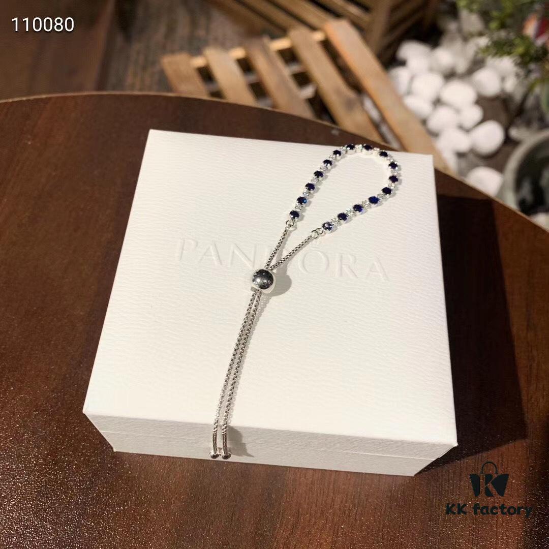 Pandora Blue and Transparent Sparkling 925 Silver Adjustable Slide Bracelet Rope 598517C01