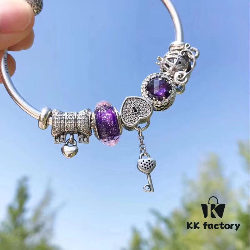 Pandora Pandora Sparkling Purple Heart Key 🔑 New Arrival! Made with counter materials, one-to-one perfect craftsmanship, quality comparable to official store products!