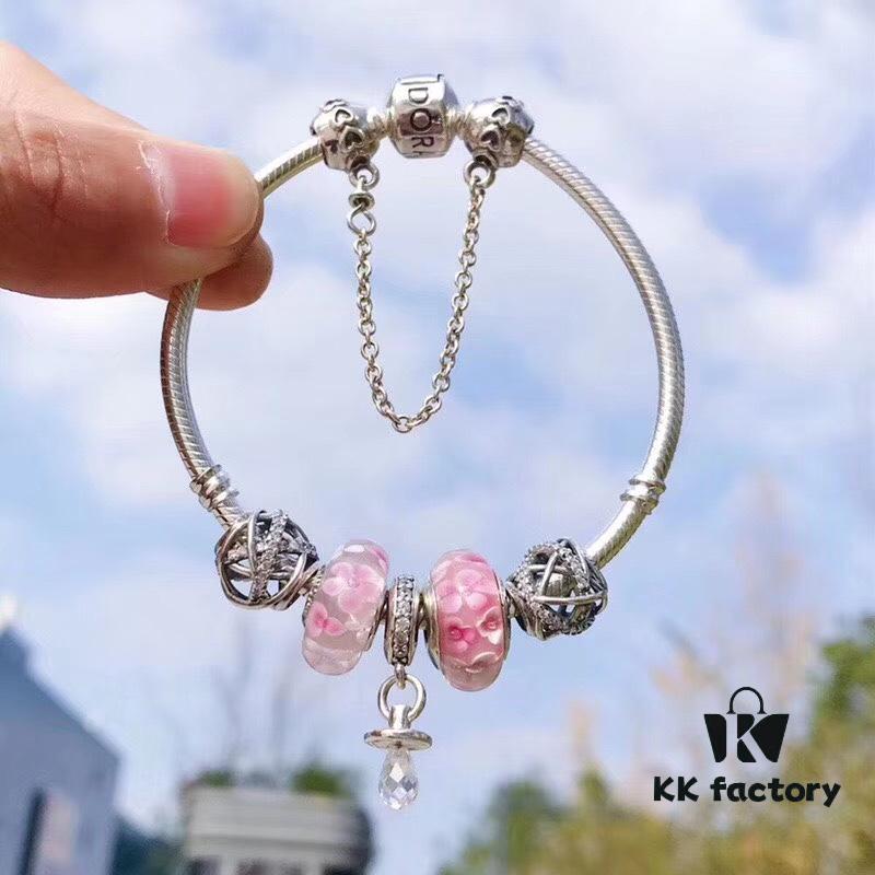 Pandora Cute Peach Blossom Rattle Cherry Design Baby Bottle Pendant Necklace – Authentic Counter Material, 1:1 Perfect Craftsmanship, S925 Silver with Official Packaging