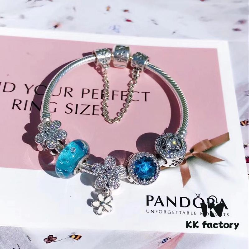 Pandora Lake Blue Bubble Daisy Flower Blossom 🌼 New Arrival! Made with authentic boutique materials, perfectly crafted to match retail quality! Featuring vibrant lake blue bubble glass, sparkling ocean blue cat's eye stone, lucky coin charm, fully diamond-set daisy flower and daisy safety chain, paired with a diamond-encrusted daisy pendant. Crafted in S925 sterling silver, complete with official boutique packaging!