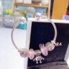 Pandora Pandora Silver Wire Purple Bella New Arrival, Silver Wire Purple Faceted Glass, Sparkling Diamond Pink Cat's Eye, Cute Robot 🤖 Bella Pendant, S925 Silver with Original Retail Packaging!