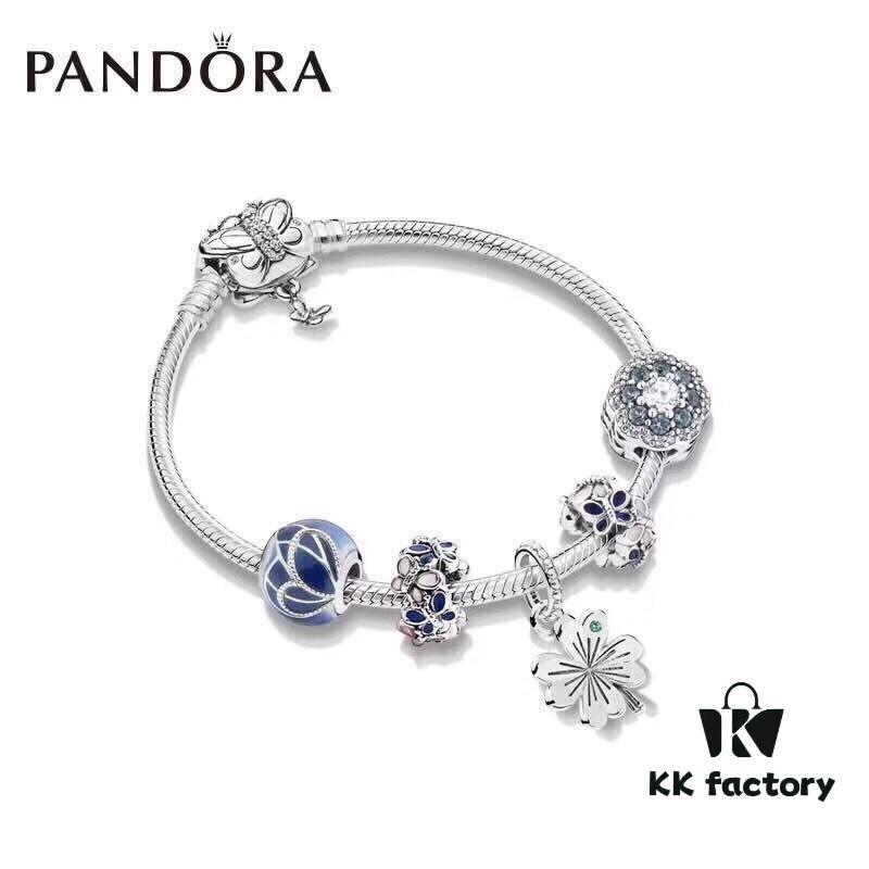 Pandora 'Blue Butterfly Wings' Silver Butterfly Snake Bone Bracelet Set, Same as Official Website Version