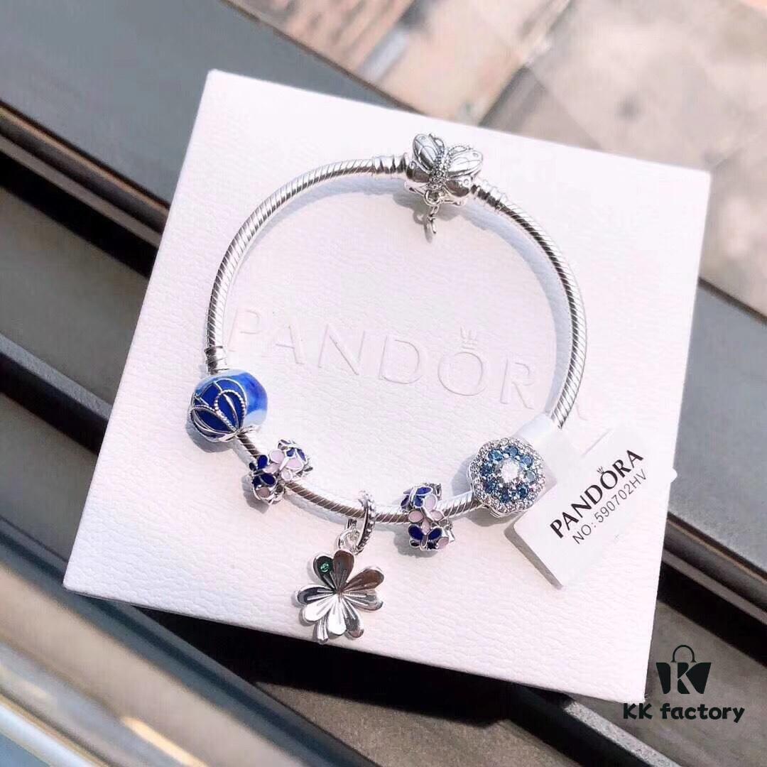 Pandora 'Blue Butterfly Wings' Silver Butterfly Snake Bone Bracelet Set, Same as Official Website Version