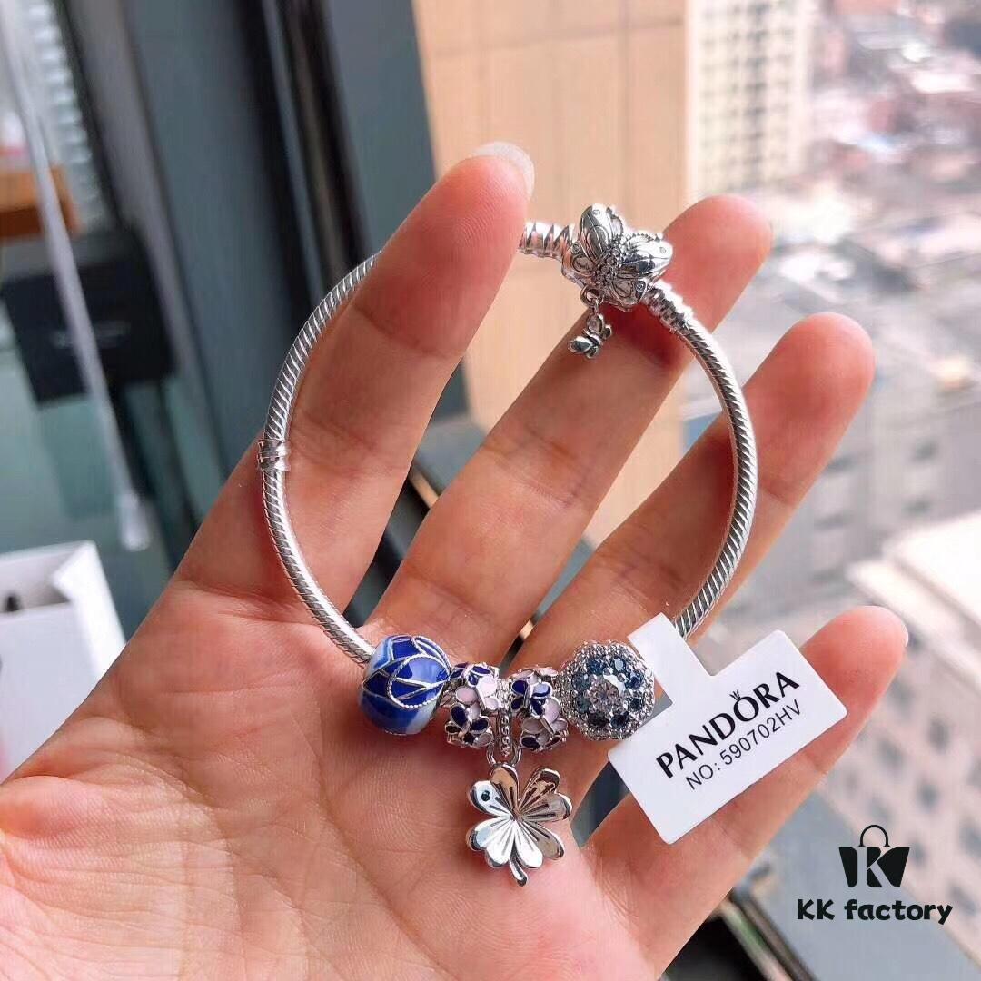 Pandora 'Blue Butterfly Wings' Silver Butterfly Snake Bone Bracelet Set, Same as Official Website Version