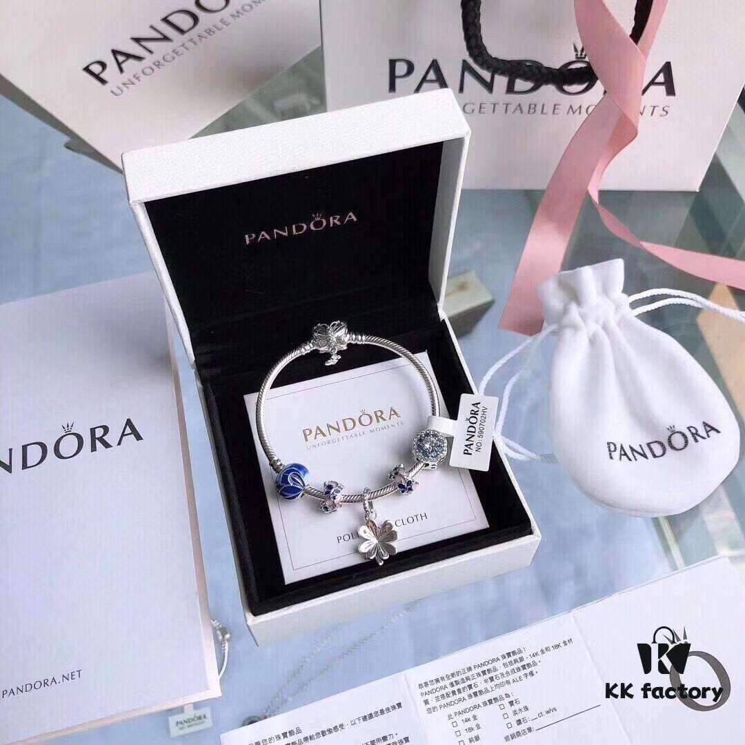 Pandora 'Blue Butterfly Wings' Silver Butterfly Snake Bone Bracelet Set, Same as Official Website Version