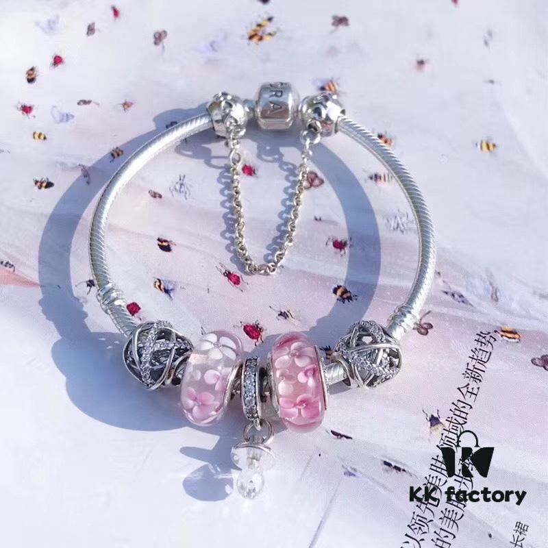 Pandora Cute Peach Blossom Rattle Nipple Pendant Necklace - High-Quality Replica with 925 Silver and Classic Box Chain Design