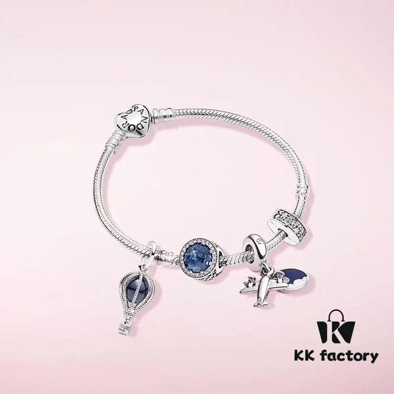 Pandora Sweet Holiday Bracelet Set - Guan Xiaotong Same Style Ocean Heart, Hot Air Balloon, and Airplane Charms