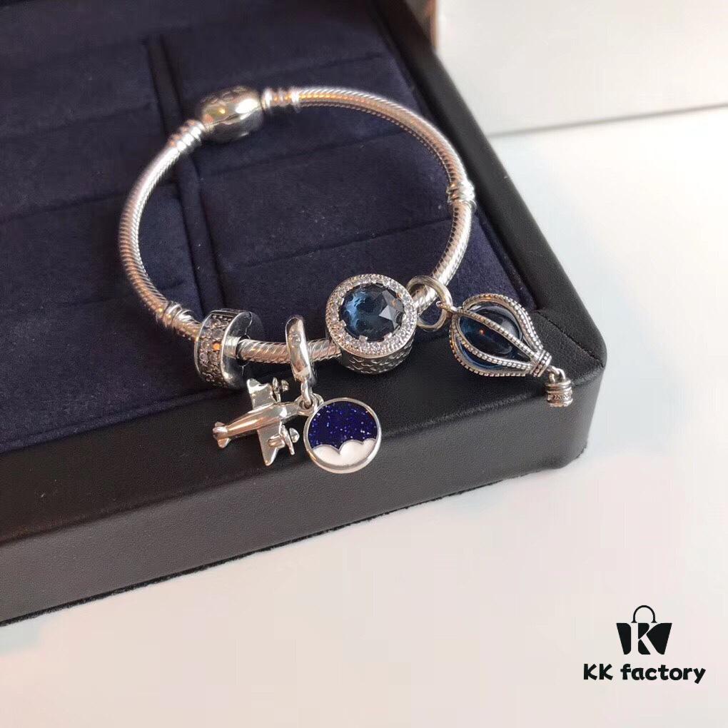 Pandora Sweet Holiday Bracelet Set - Guan Xiaotong Same Style Ocean Heart, Hot Air Balloon, and Airplane Charms