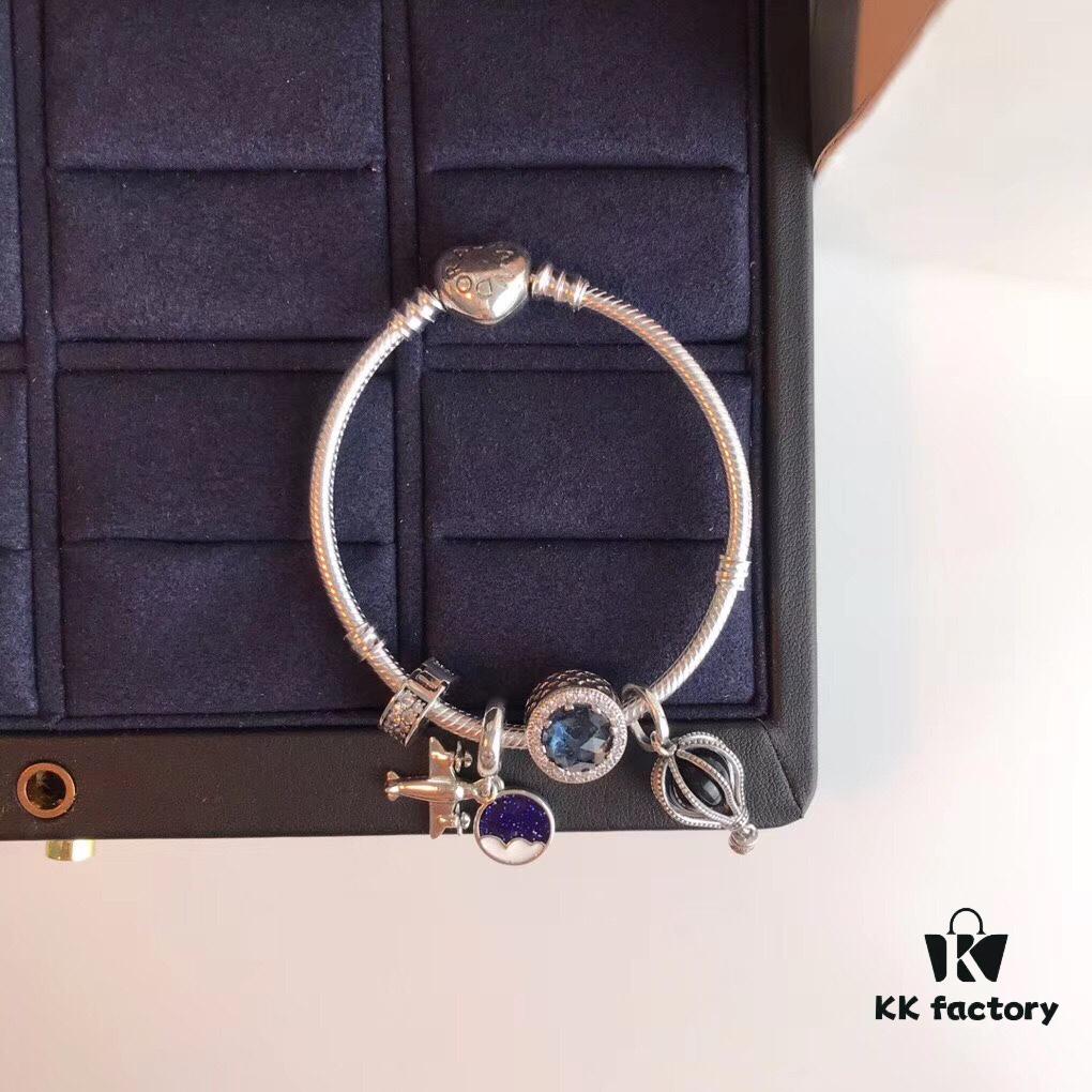 Pandora Sweet Holiday Bracelet Set - Guan Xiaotong Same Style Ocean Heart, Hot Air Balloon, and Airplane Charms