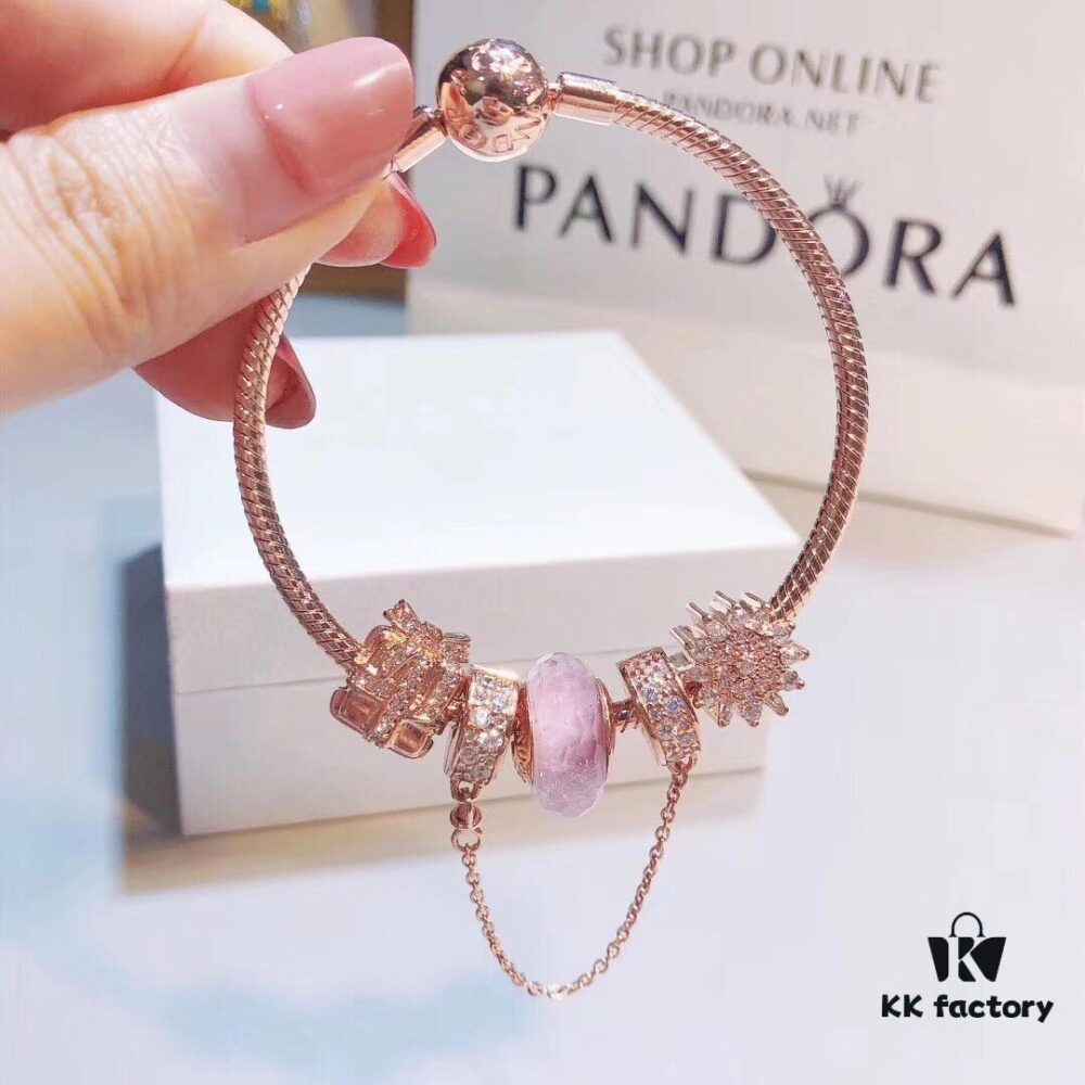 Pandora Rose Pink Sparkling Diamond Gift Box Set, Silver Wire Pink Faceted Glass, Imitation Snowflake Design, Authentic-Like Material and Craftsmanship