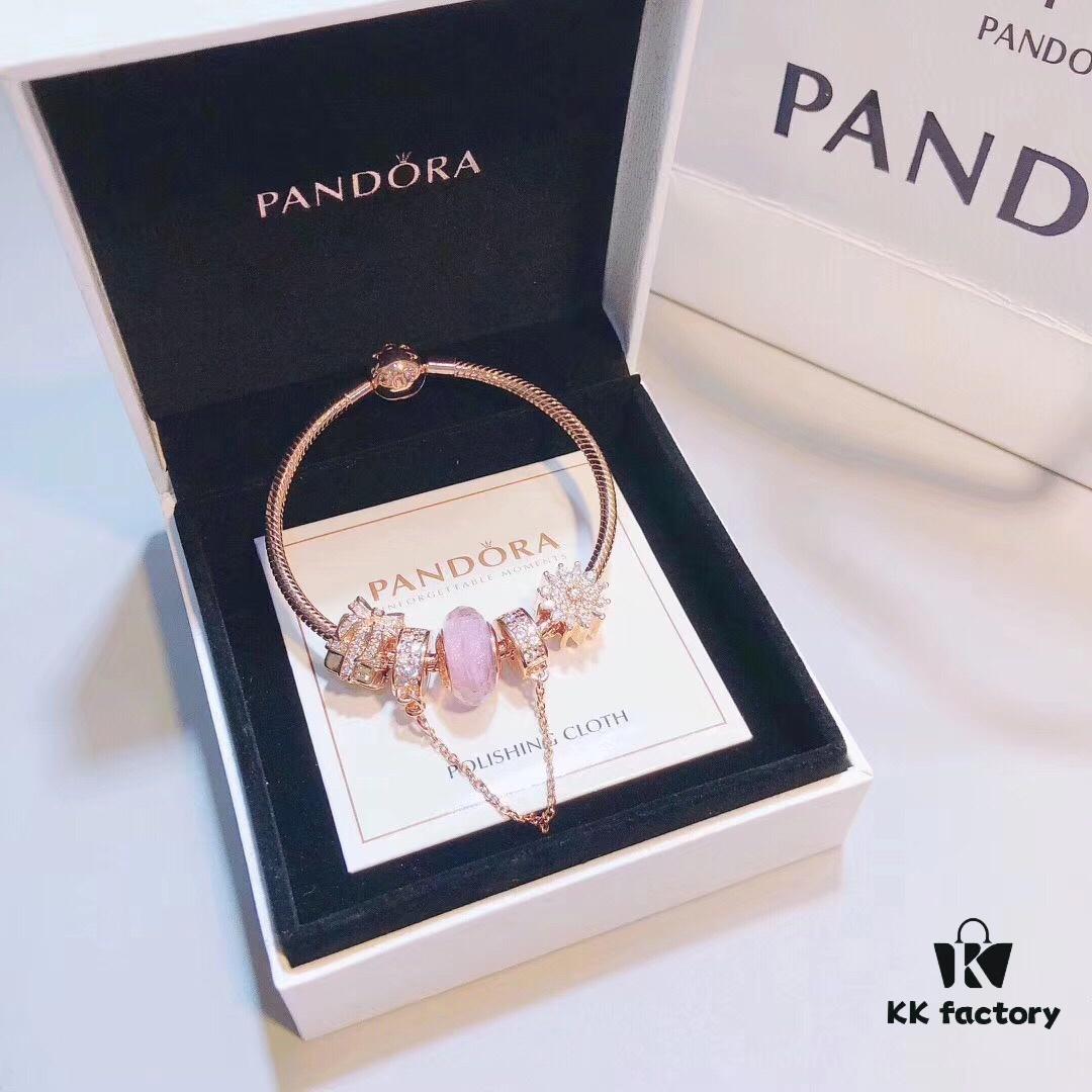 Pandora Rose Pink Sparkling Diamond Gift Box Set, Silver Wire Pink Faceted Glass, Imitation Snowflake Design, Authentic-Like Material and Craftsmanship