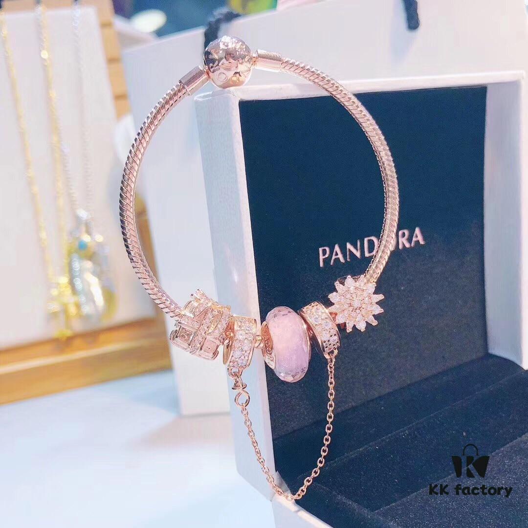 Pandora Rose Pink Sparkling Diamond Gift Box Set, Silver Wire Pink Faceted Glass, Imitation Snowflake Design, Authentic-Like Material and Craftsmanship