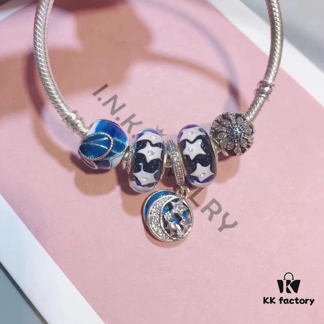 Pandora Blue Star Nostalgic Night Sky New Arrival, Blue Star Starburst Enamel Bead, Blue Snowflake Bead, Nostalgic Night Sky Pendant