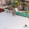 Pandora White Bubble Dreamcatcher Pendant with Sparkling Rhinestones, Daisy Flower, Hollow Four-Leaf Clover, and Cat's Eye Cubic Zirconia