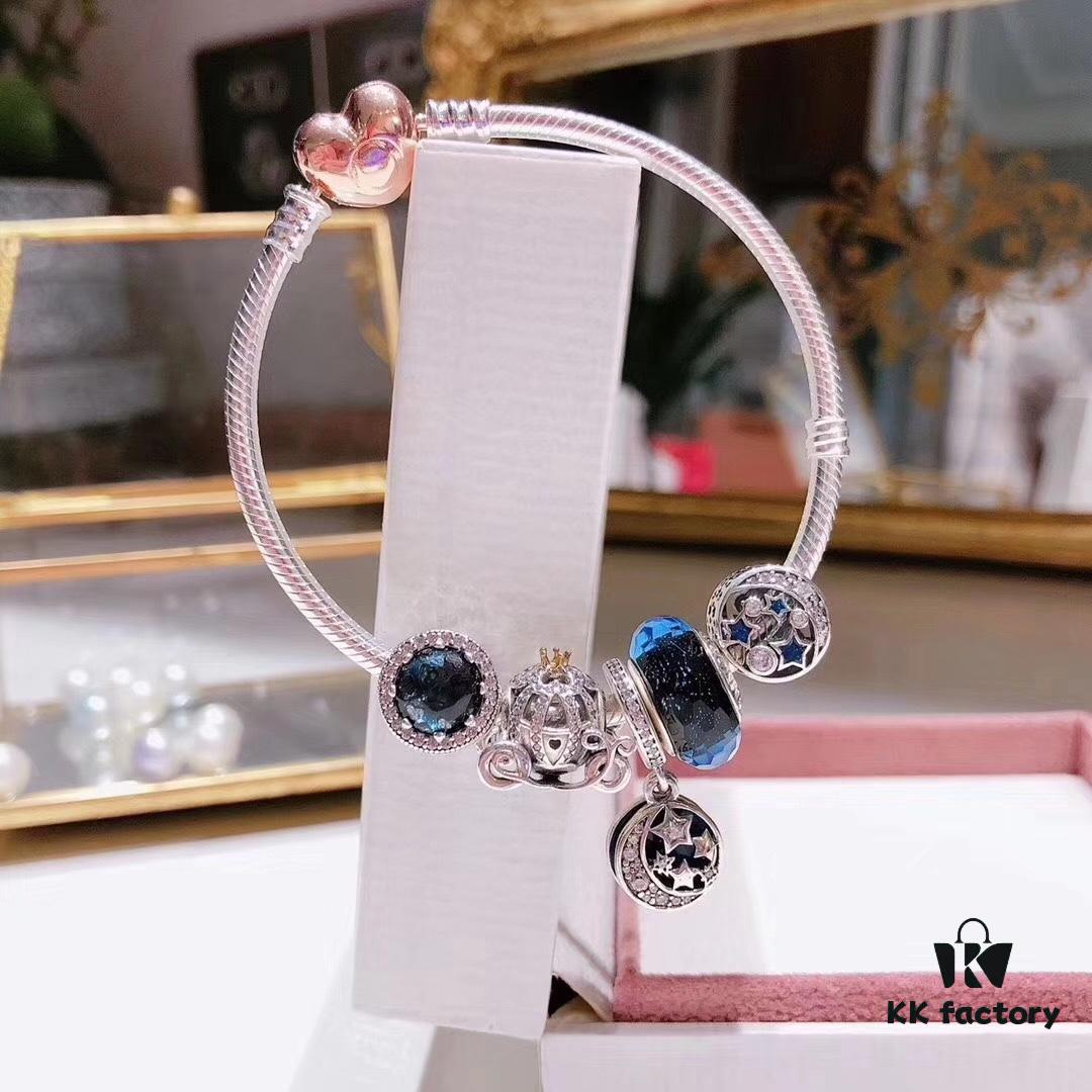 Pandora Shining Blue Star and Moon ☪ New Arrival! ZP Material, Exquisite Craftsmanship, Quality Comparable to ZP! Shimmering Blue Faceted Glass, Fairy-Tale Pumpkin Carriage, Sparkling Dark Blue Cat's Eye, Vintage Night Sky Openwork Star and Moon Bead, Vintage Night Sky Star and Moon ☪ Pendant, Comes with Packaging!