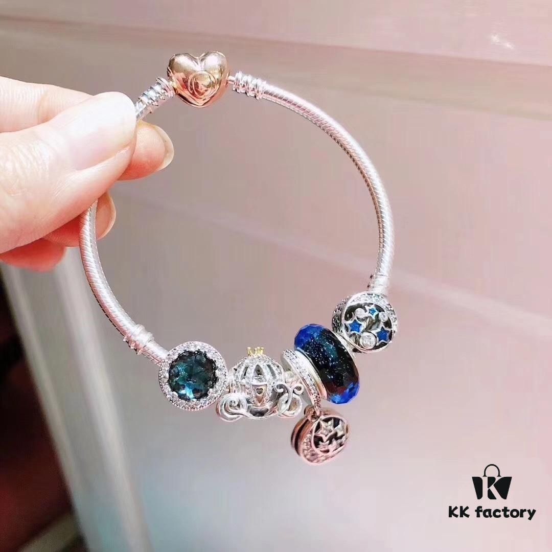 Pandora Shining Blue Star and Moon ☪ New Arrival! ZP Material, Exquisite Craftsmanship, Quality Comparable to ZP! Shimmering Blue Faceted Glass, Fairy-Tale Pumpkin Carriage, Sparkling Dark Blue Cat's Eye, Vintage Night Sky Openwork Star and Moon Bead, Vintage Night Sky Star and Moon ☪ Pendant, Comes with Packaging!