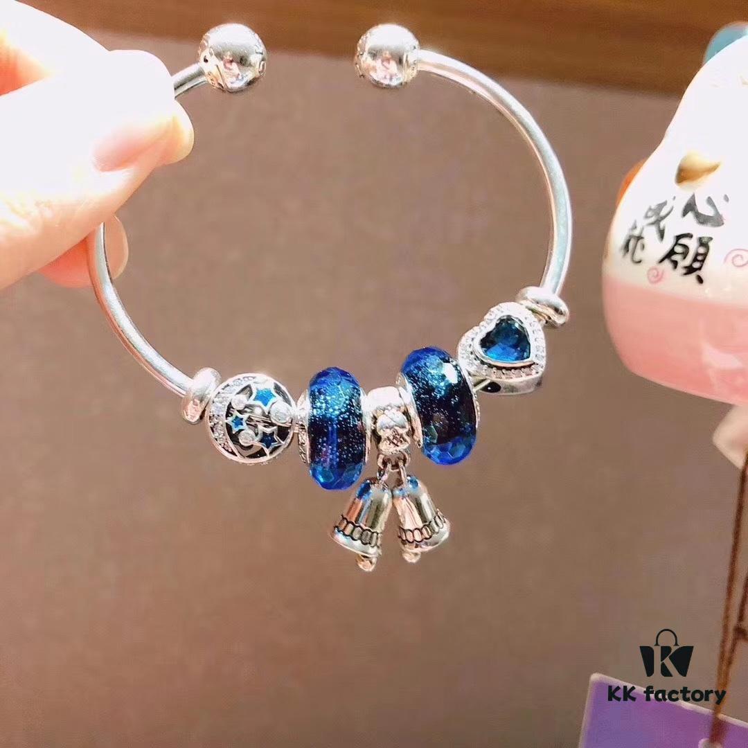 Pandora Blue Magical Bell Pendant - New Arrival, ZP-Grade Craftsmanship with Faceted Blue Glass and Celestial Moon & Star Design