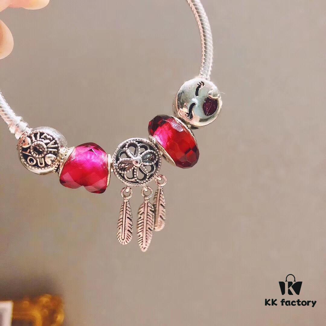 Pandora Rose Dream Catcher New Arrival! Red faceted glass, Love round bead, smiling lip charm, beautifully symbolic dream catcher pendant