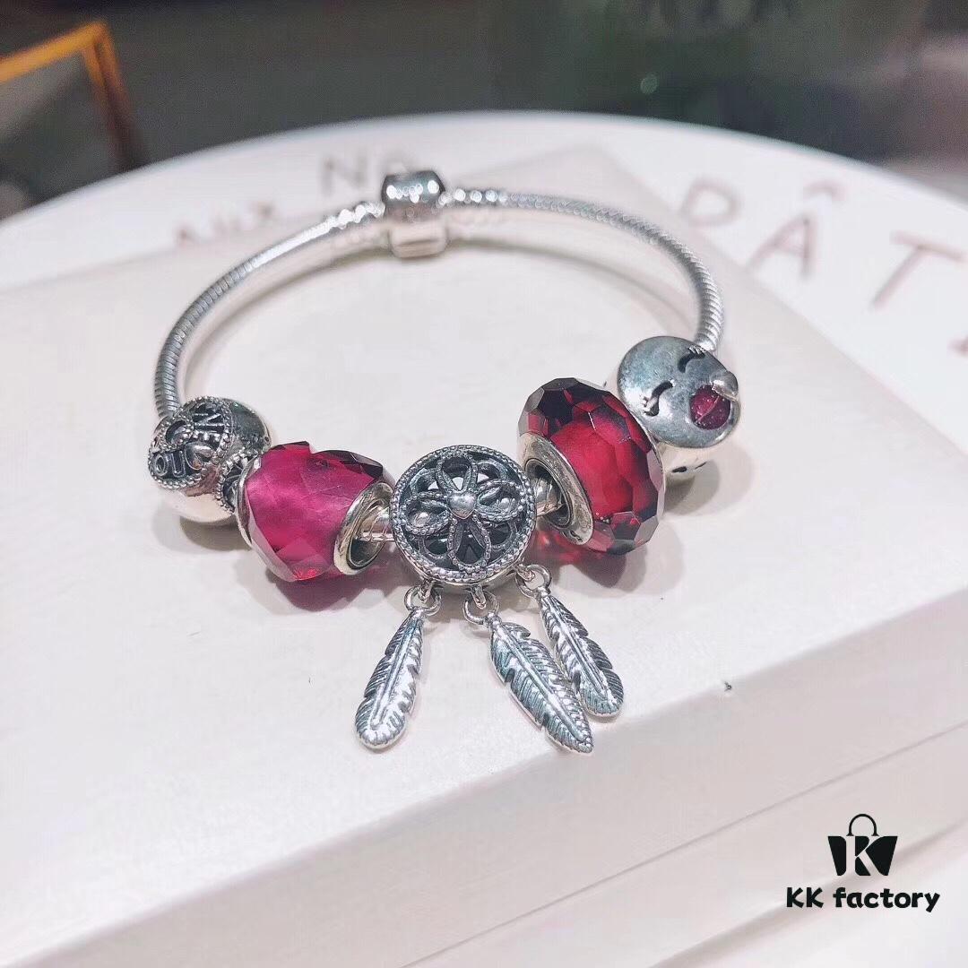 Pandora Rose Dream Catcher New Arrival! Red faceted glass, Love round bead, smiling lip charm, beautifully symbolic dream catcher pendant