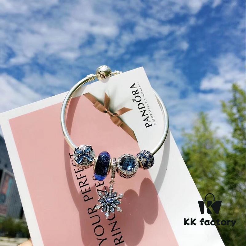 Pandora Icy Snowflake New Arrival! Brilliant Blue Faceted Glass, Sparkling Diamond-Cut Blue Cat's Eye, Cross Snowflake Charm, Full Diamond Blue Bead with Sparkling Blue Snowflake Pendant. Made with S925 Silver and Authentic Store Packaging!