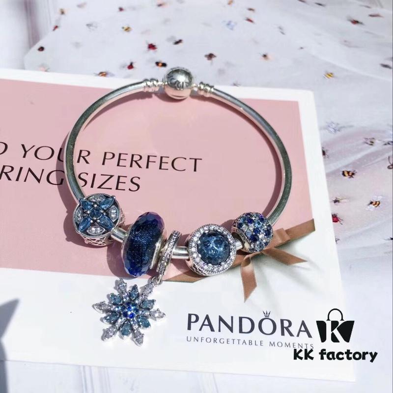 Pandora Icy Snowflake New Arrival! Brilliant Blue Faceted Glass, Sparkling Diamond-Cut Blue Cat's Eye, Cross Snowflake Charm, Full Diamond Blue Bead with Sparkling Blue Snowflake Pendant. Made with S925 Silver and Authentic Store Packaging!