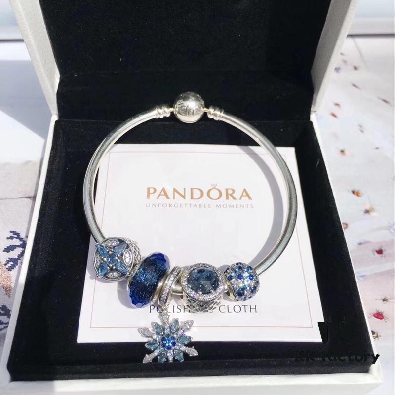Pandora Icy Snowflake New Arrival! Brilliant Blue Faceted Glass, Sparkling Diamond-Cut Blue Cat's Eye, Cross Snowflake Charm, Full Diamond Blue Bead with Sparkling Blue Snowflake Pendant. Made with S925 Silver and Authentic Store Packaging!
