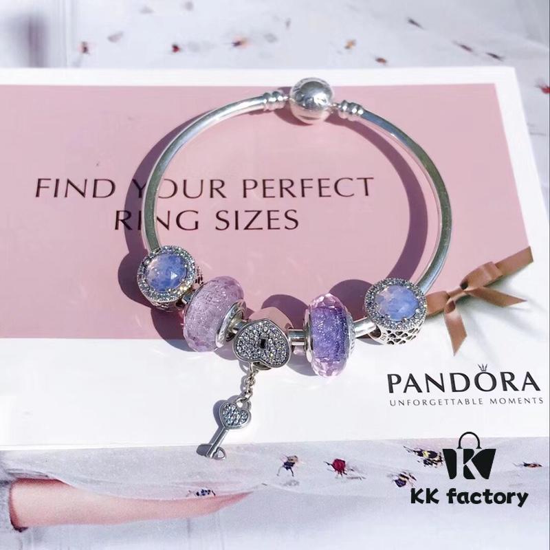 Pandora Pandora Silver Wire Pink Purple Heart Key New Arrival! Highest Quality on Market, Compatible with Official Store Cleaning! Made with Authentic Materials for Perfect One-to-One Replication!