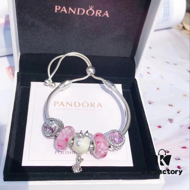 Pandora Peach Blossom Confession Balloon New Arrival! Pink Peach Blossom Glass Beads, Sparkling Cat's Eye Beads, Cherry Blossom and Daisy Design with Mickey Mouse Confession Balloon Pendant, S925 Silver Jewelry Set