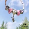 Pandora Peach Blossom Confession Balloon New Arrival! Pink Peach Blossom Glass Beads, Sparkling Cat's Eye Beads, Cherry Blossom and Daisy Design with Mickey Mouse Confession Balloon Pendant, S925 Silver Jewelry Set