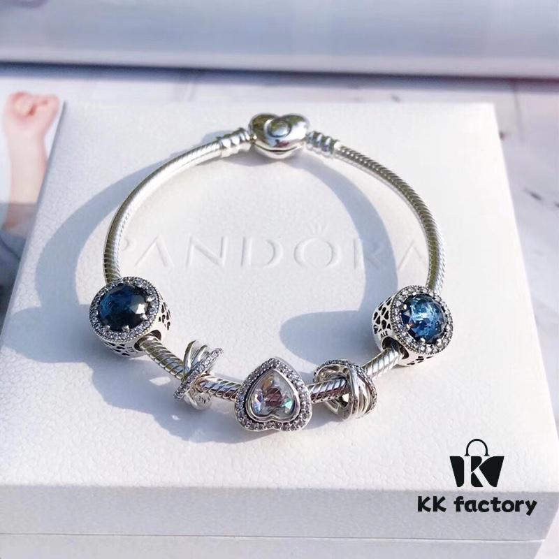 Pandora Fall New Arrival Deep Blue Sparkling Heart Design Necklace