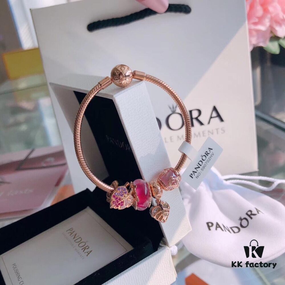 Pandora Magic Forest Rose Gold Bracelet Set with Acorn and Fallen Leaf Pendant & Sparkling Leaf Charm
