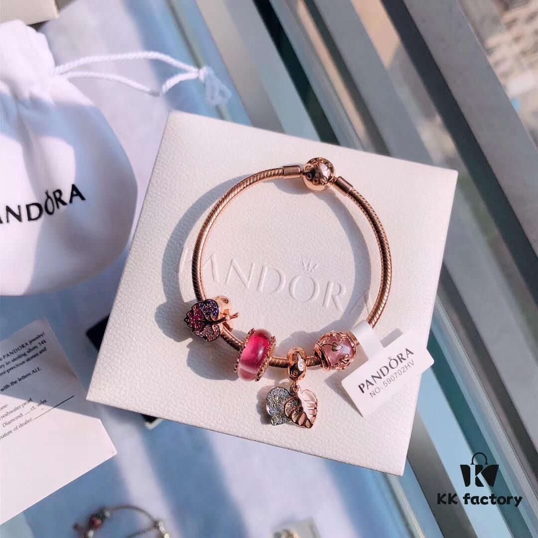 Pandora Magic Forest Rose Gold Bracelet Set with Acorn and Fallen Leaf Pendant & Sparkling Leaf Charm