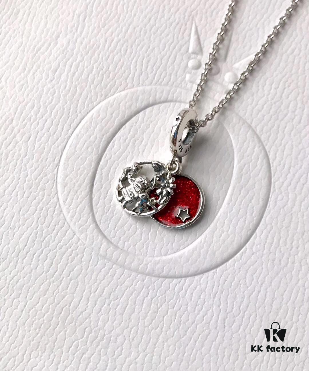 New Arrival Pandora Style Christmas Double Charm with Engraved Santa, Reindeer, Love Peace Joy Design