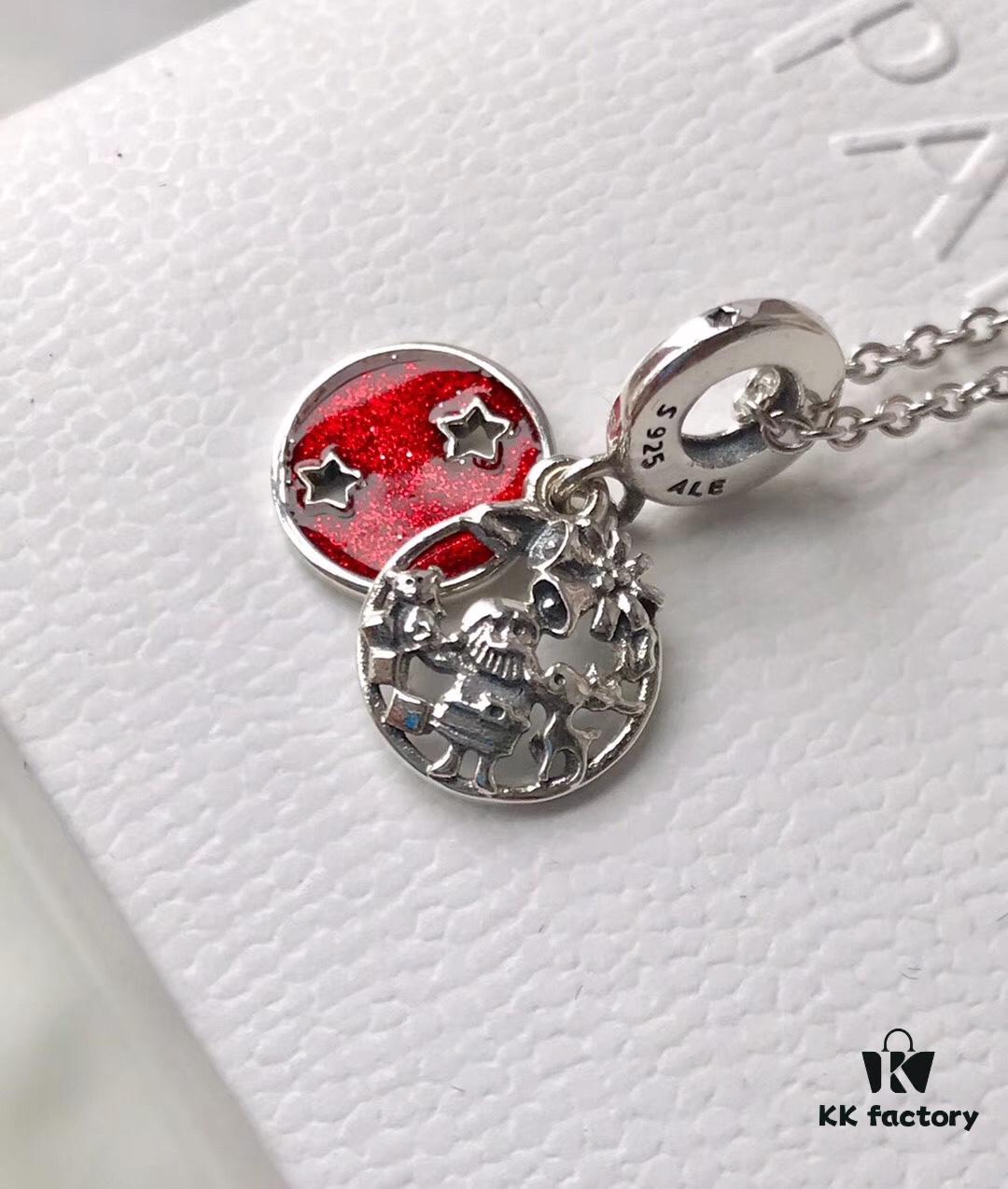 New Arrival Pandora Style Christmas Double Charm with Engraved Santa, Reindeer, Love Peace Joy Design