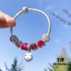 Pandora Enamel Clover Passionate Rose Red New Arrival! High-Quality Replica with Original Materials, Full Diamond-Paved Hollow Clover Pendant with Rose Red Heart Faceted Glass and Sparkling Cat's Eye, Double-Layer Clover Charm with S925 Silver and Authentic Packaging