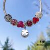 Pandora Enamel Clover Passionate Rose Red New Arrival! High-Quality Replica with Original Materials, Full Diamond-Paved Hollow Clover Pendant with Rose Red Heart Faceted Glass and Sparkling Cat's Eye, Double-Layer Clover Charm with S925 Silver and Authentic Packaging