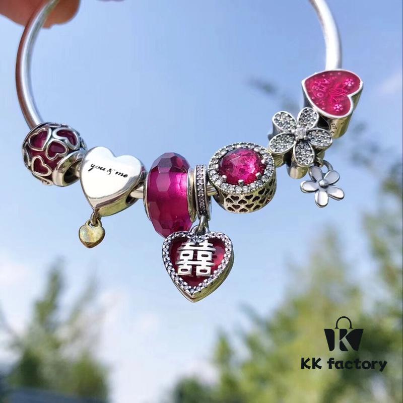 Pandora Pandora Enthusiastic Rose Red Festive Double Happiness New Arrival! Perfectly crafted with one-to-one cabinet materials, quality comparable to official counter products!