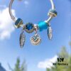 Pandora Ocean Blue Northern Star New Arrival! Marine Blue Glass, Sparkling Cat Eye Stone, Feather Wing Pendant, Fully Diamond-Encrusted Blue Heart Spacer, Paired with the Guardian Northern Star Charm – A Lifetime of Devotion Just for You
