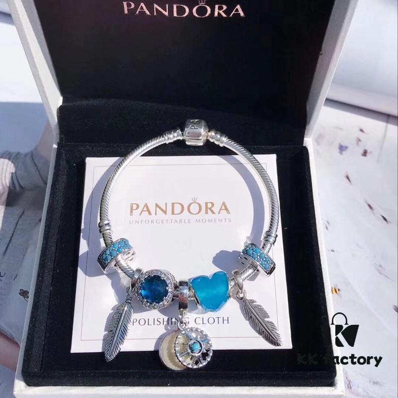 Pandora Ocean Blue Northern Star New Arrival! Marine Blue Glass, Sparkling Cat Eye Stone, Feather Wing Pendant, Fully Diamond-Encrusted Blue Heart Spacer, Paired with the Guardian Northern Star Charm – A Lifetime of Devotion Just for You