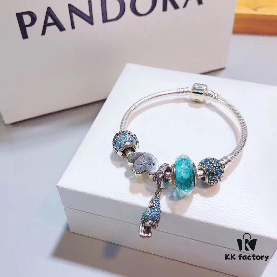 Pandora Mint Parrot New Arrival! Mint Glass with Silver Wire Facet, Double Heart for Valentine's Day, Green Sparkling Bead, Blue Twisted Love, Parrot Pendant