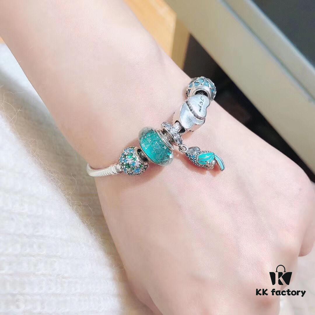 Pandora Mint Parrot New Arrival! Mint Glass with Silver Wire Facet, Double Heart for Valentine's Day, Green Sparkling Bead, Blue Twisted Love, Parrot Pendant