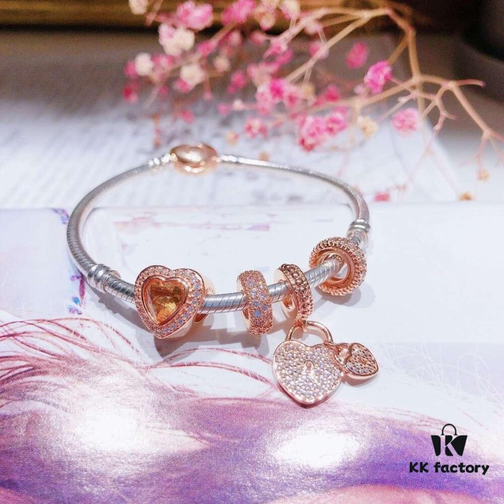 Pandora Rose Shining Heart New Arrival! ZP Material, Exquisite Craftsmanship, Quality Comparable to ZP! Rose Pink Heart with Sparkling Double Hearts, Comes with Packaging!