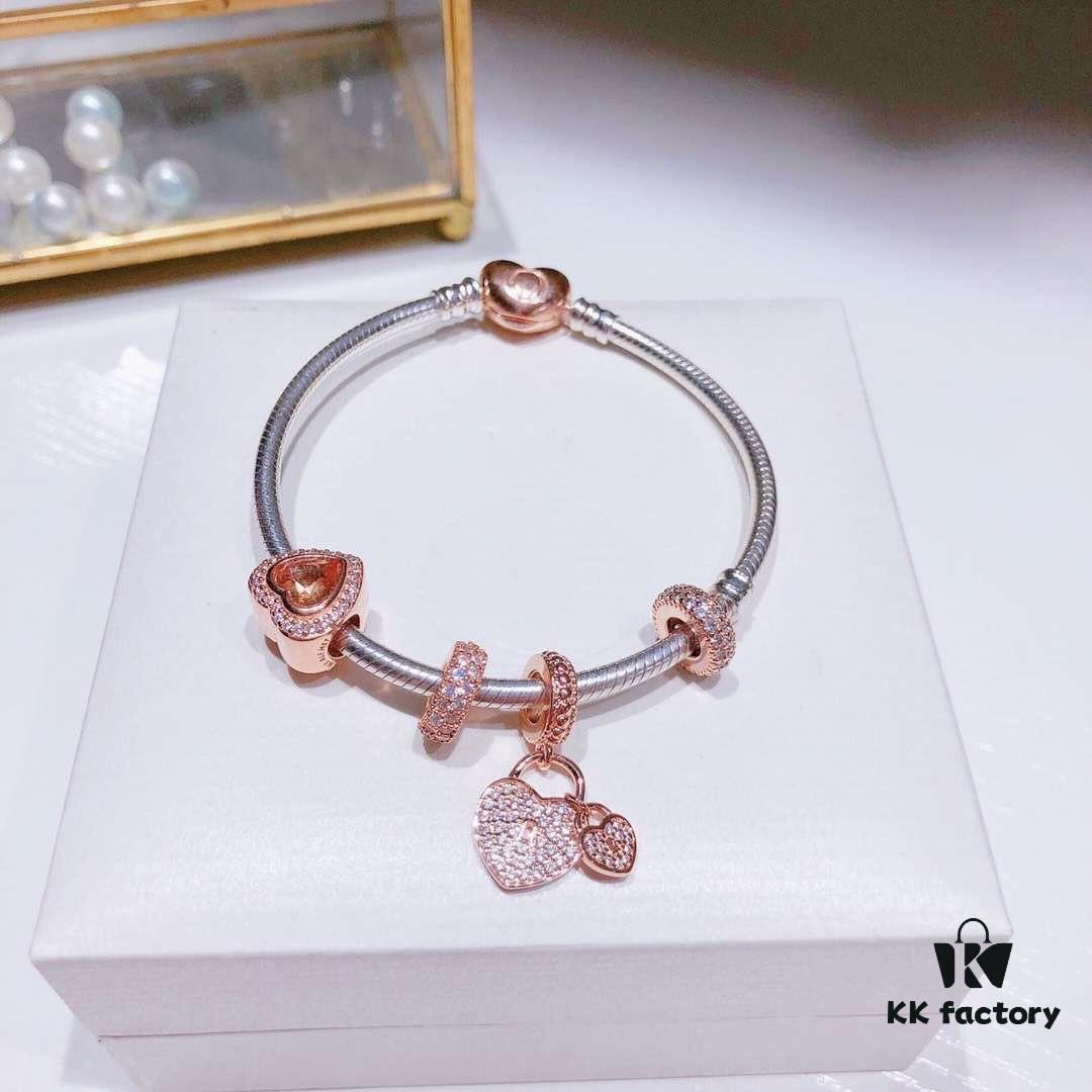 Pandora Rose Shining Heart New Arrival! ZP Material, Exquisite Craftsmanship, Quality Comparable to ZP! Rose Pink Heart with Sparkling Double Hearts, Comes with Packaging!