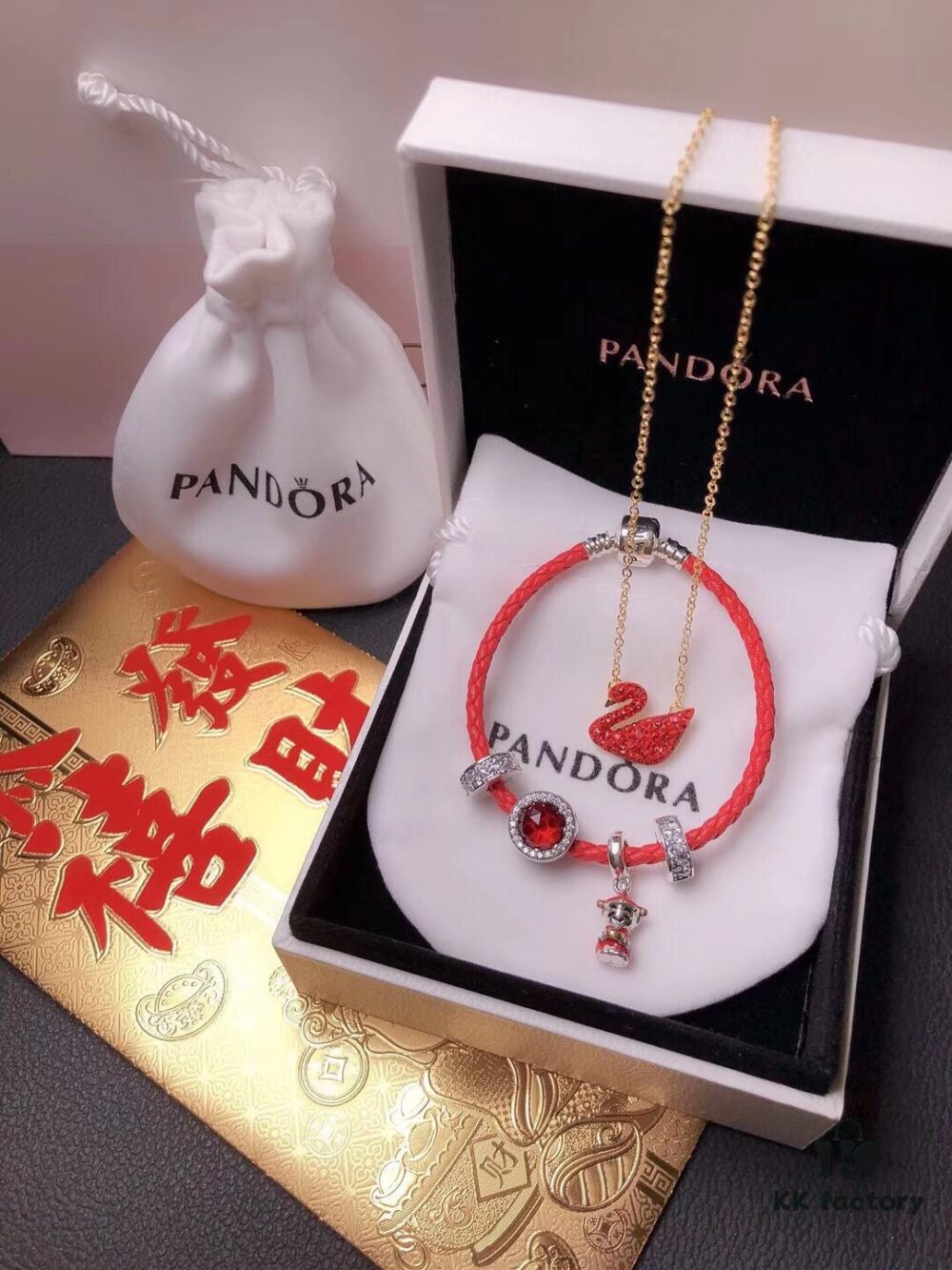 Pandora New Year Flash Sale: Red Swan Necklace + Pandora Red String Bracelet Set