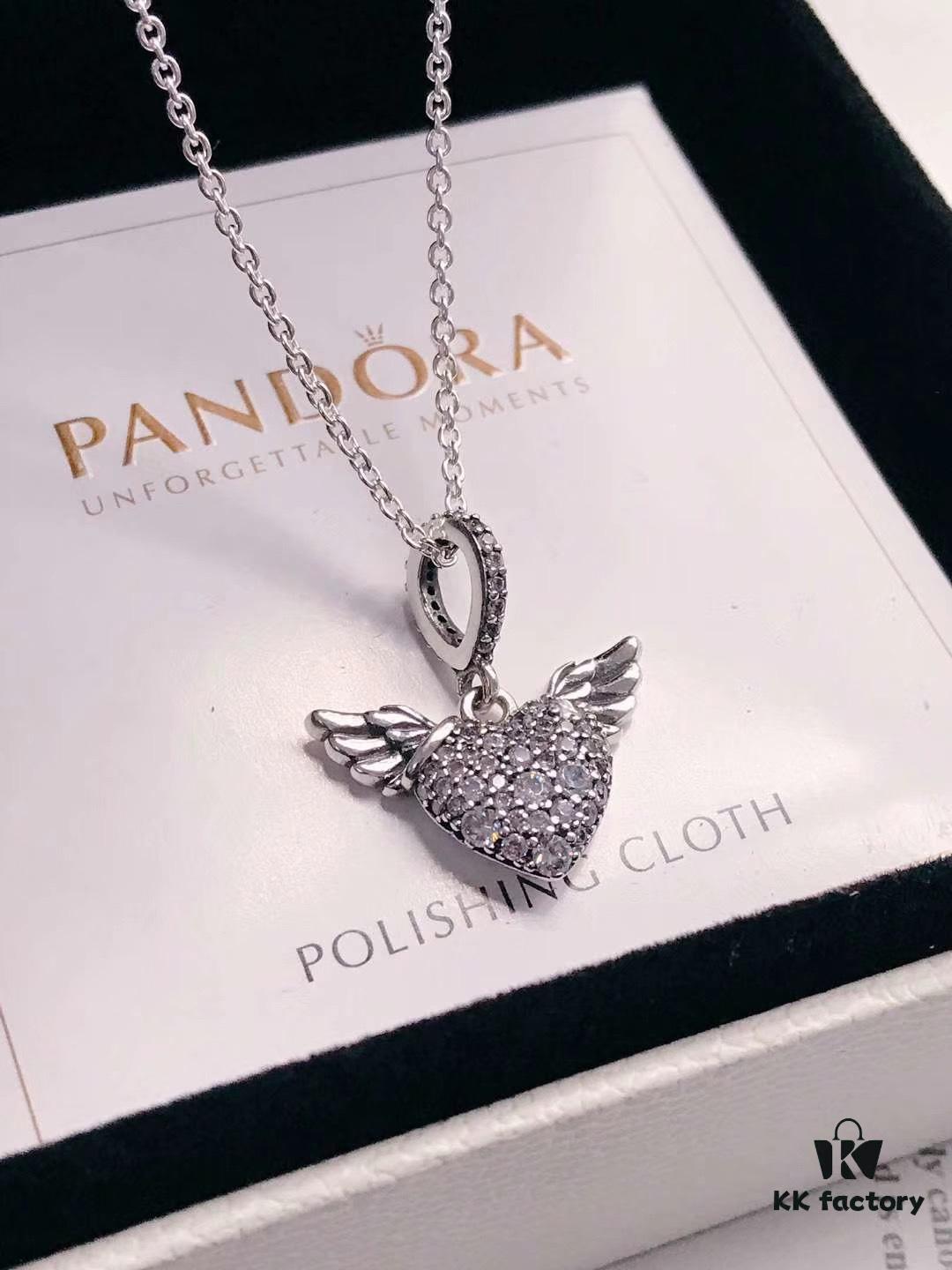 Pandora Latest Angel Wings Micropaved Diamond Necklace in 925 Silver with Sparkling Stone Accents