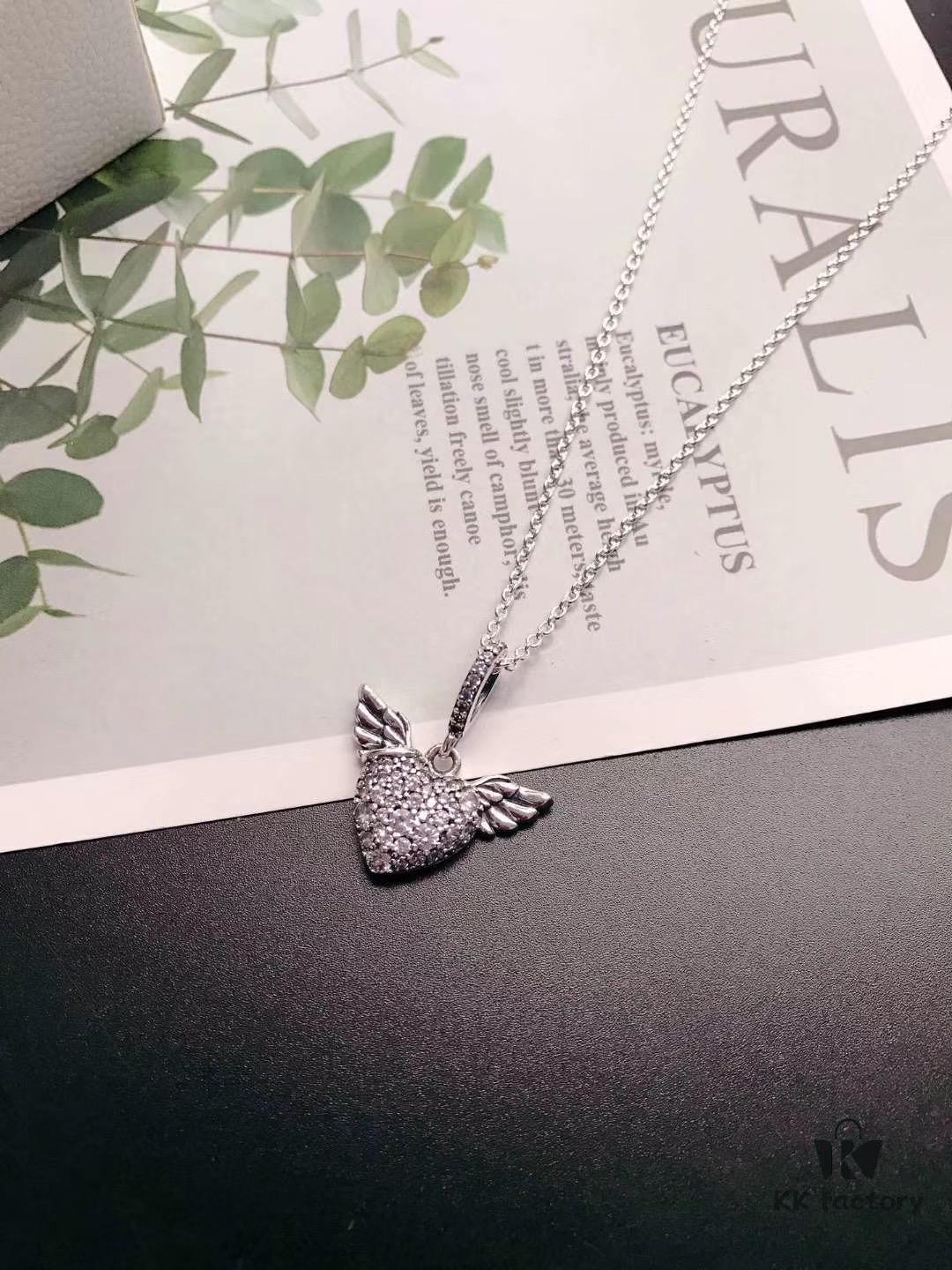 Pandora Latest Angel Wings Micropaved Diamond Necklace in 925 Silver with Sparkling Stone Accents